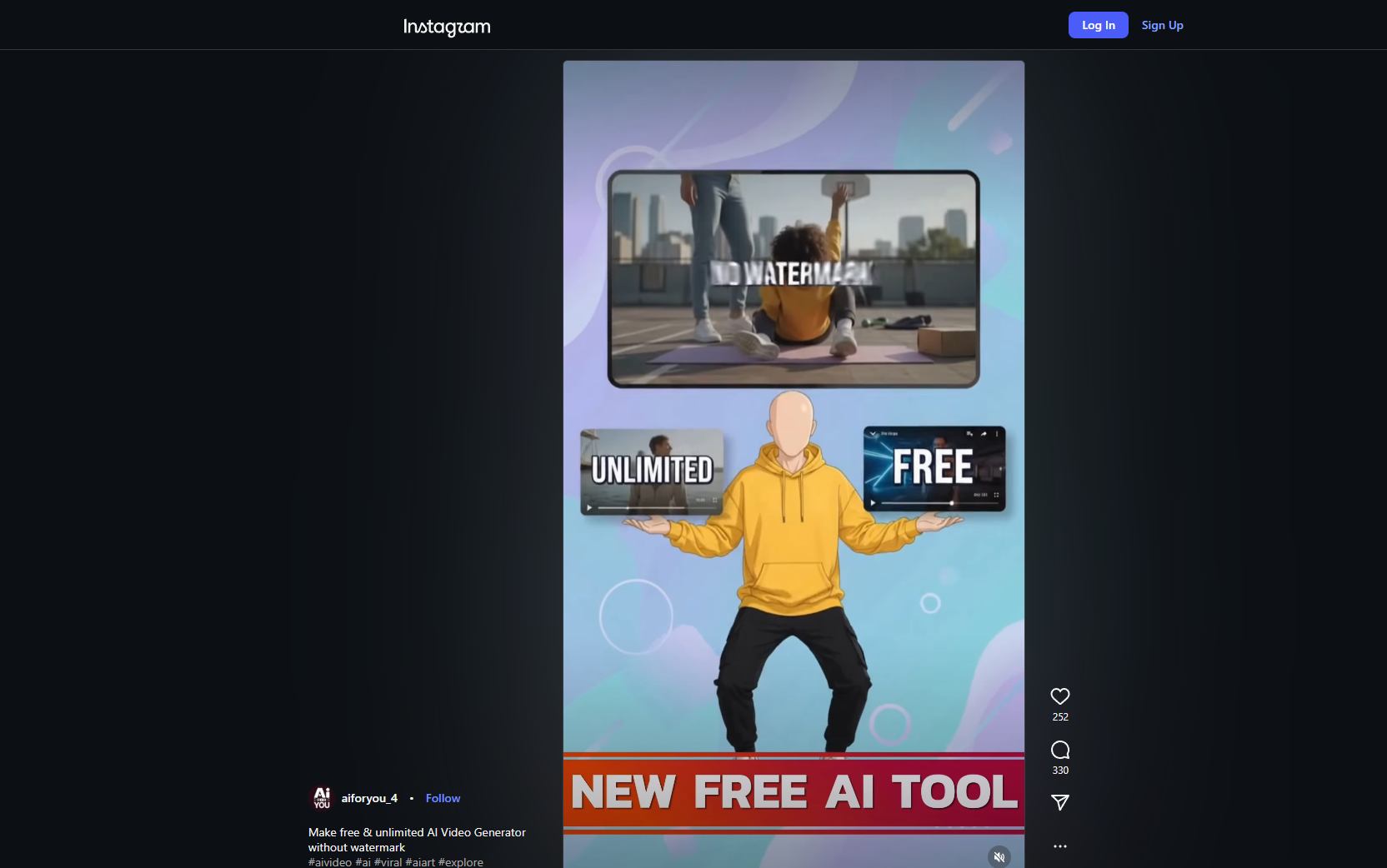 Instagram Reel from aiforyou_4: New free AI tool, unlimited, free, no watermark. 252 likes, 330 comments.