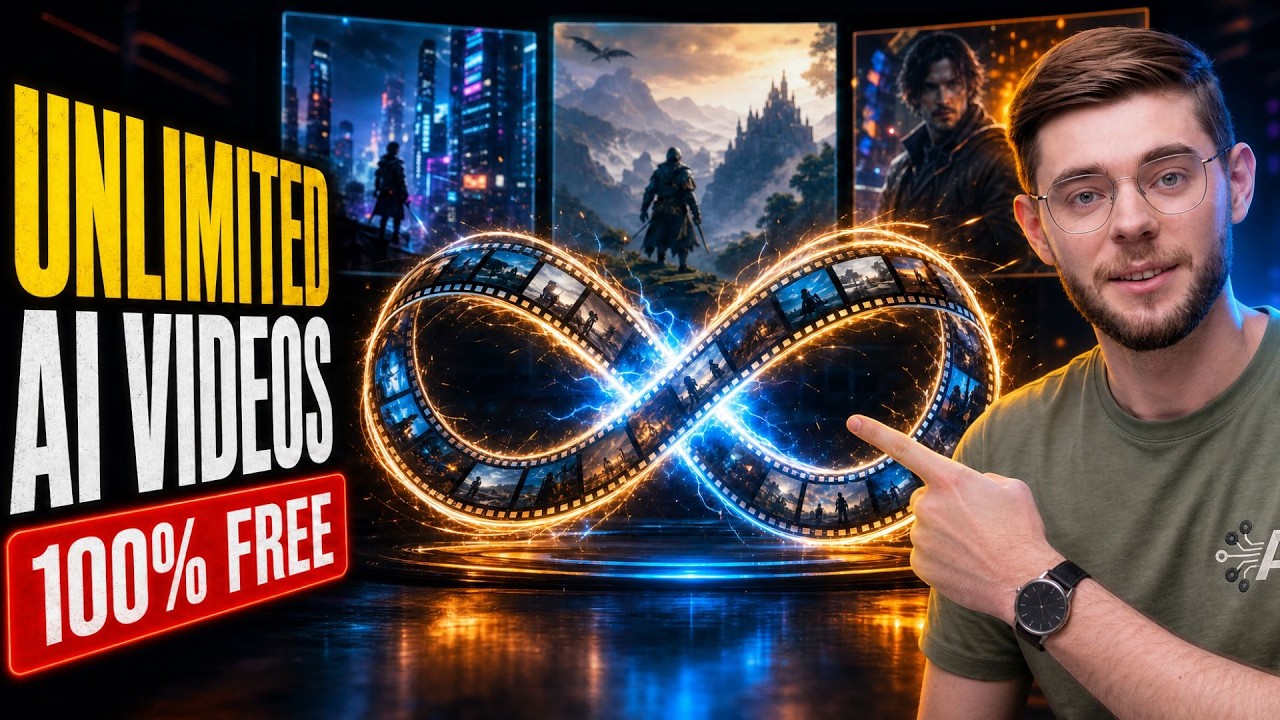 YouTube thumbnail: 3 Best FREE and UNLIMITED AI Video Generator in 2026