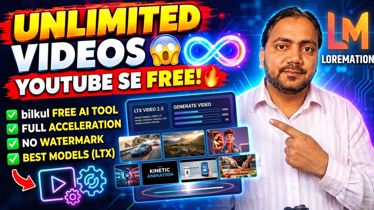 YouTube thumbnail: Free AI Video Kaise Banaye 2026, LoreMotion Tutorial in Hindi